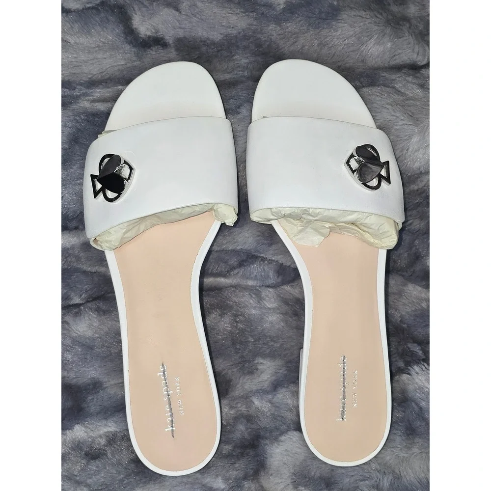 NWB Kate Spade Ferry White Leather‎ Slide Sandals Size 10